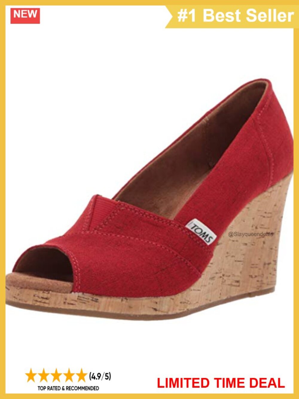 TOMS Classic Wedge Platform Sandal Woven Textile Peep Toe Slip On